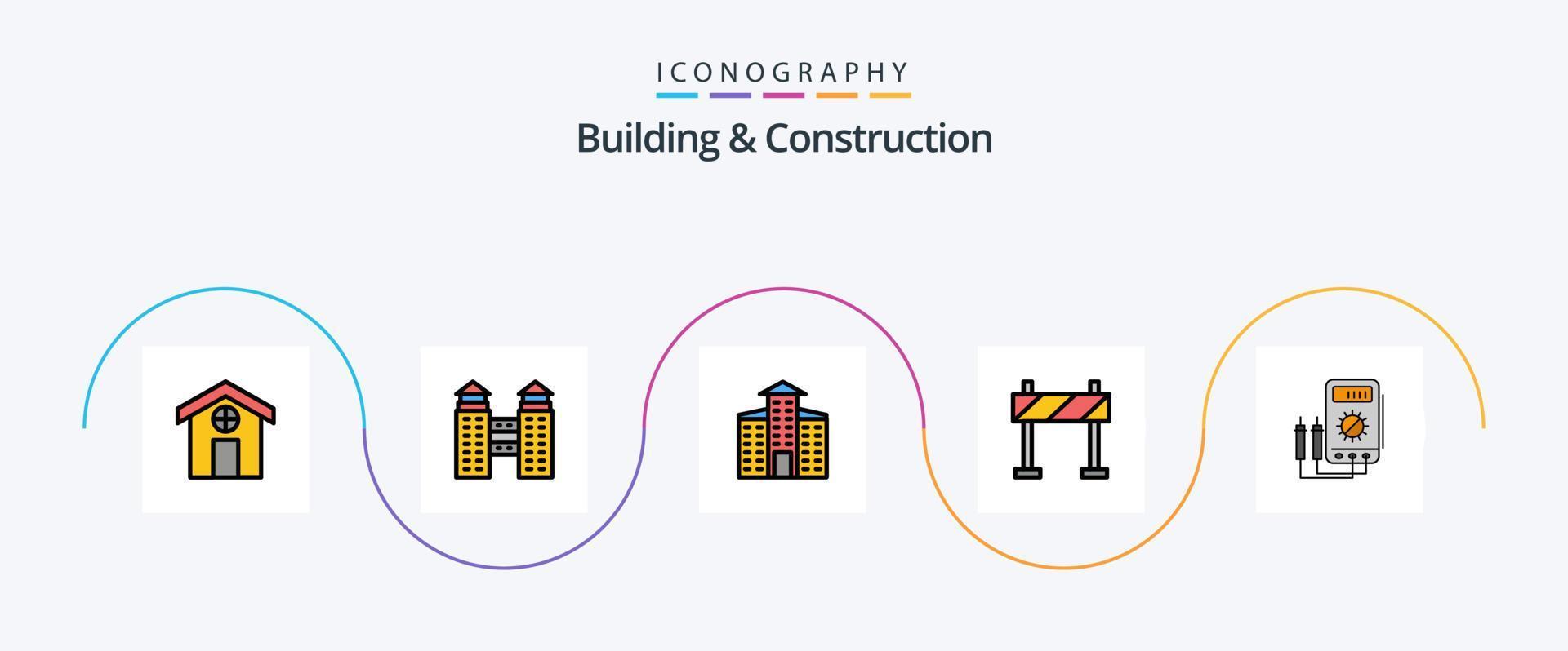 edificio e costruzione linea pieno piatto 5 icona imballare Compreso . costruzione. digitale vettore