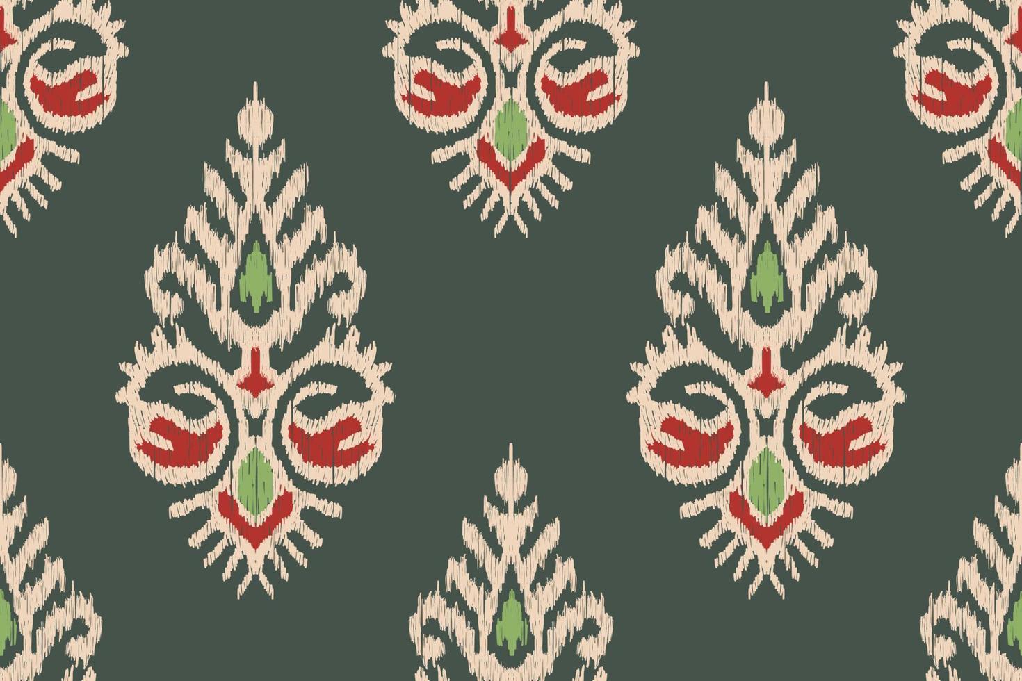 ikat floreale paisley ricamo su verde sfondo.geometrico etnico orientale senza soluzione di continuità modello tradizionale.azteco stile astratto vettore illustrazione.disegno per trama, tessuto, abbigliamento, avvolgimento, tappeto.