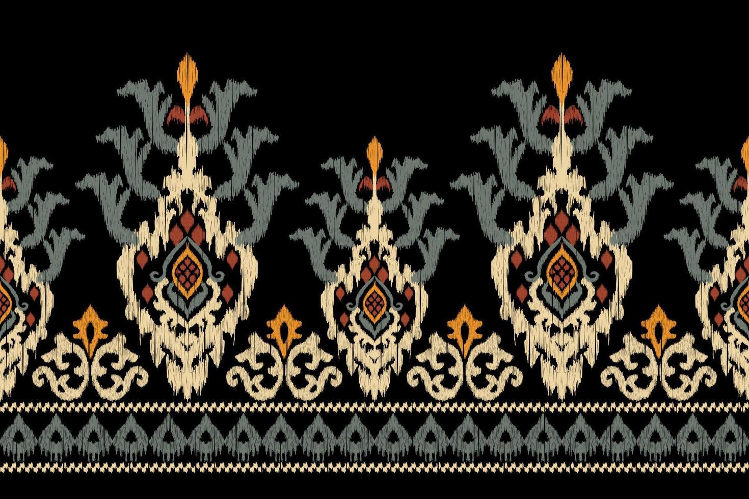 ikat floreale paisley ricamo su nero sfondo.geometrico etnico orientale modello tradizionale.azteco stile astratto vettore illustrazione.disegno per trama, tessuto, abbigliamento, avvolgimento, decorazione, pareo.