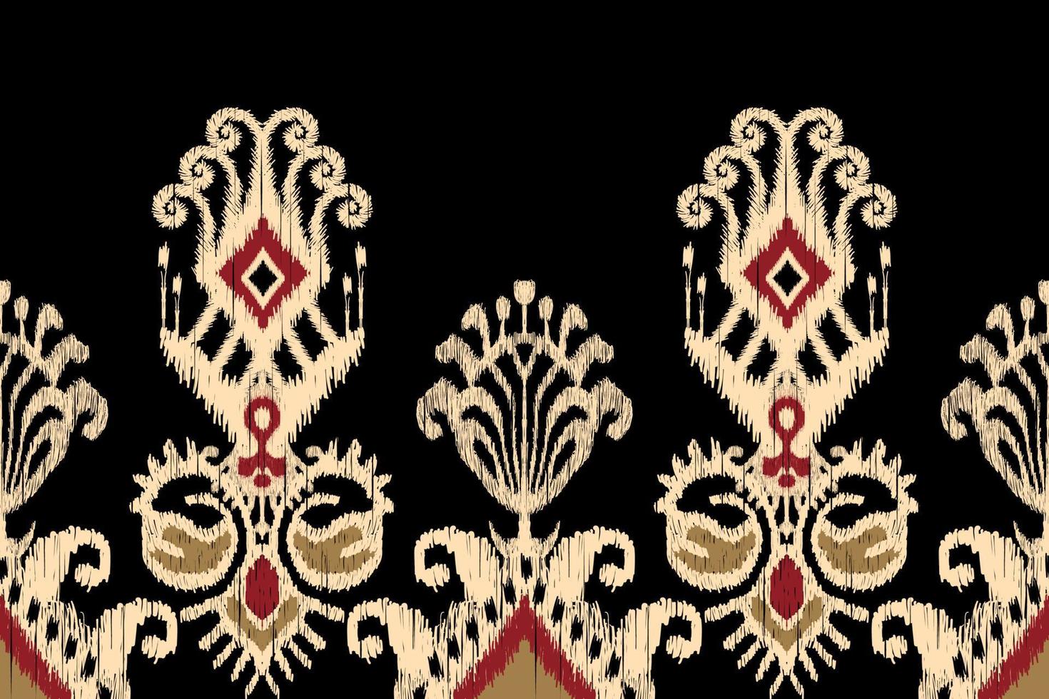 ikat floreale paisley ricamo su nero sfondo.geometrico etnico orientale modello tradizionale.azteco stile astratto vettore illustrazione.disegno per trama, tessuto, abbigliamento, avvolgimento, decorazione, pareo.