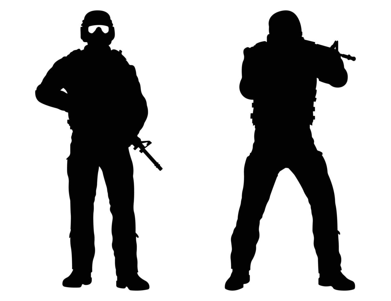 impostato di esercito soldati silhouette, militare ufficiali trasporto fucile arma pistola vettore