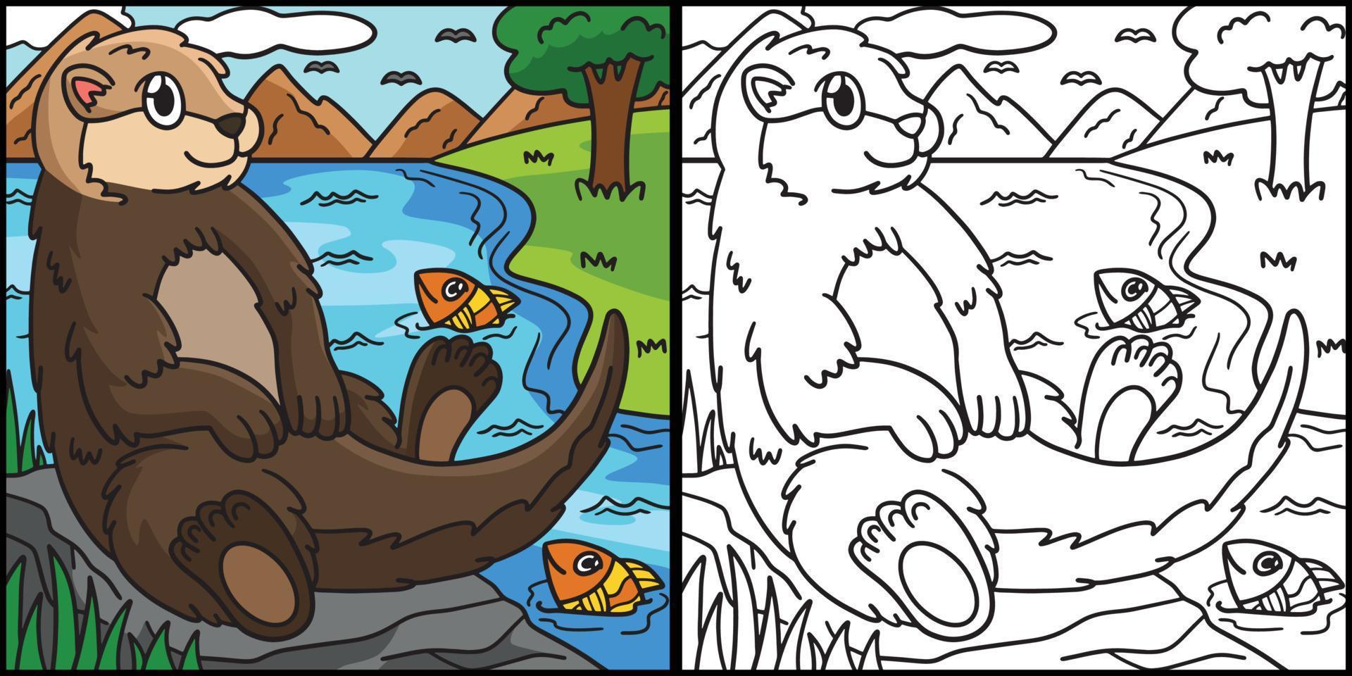 Illustrazione colorata della pagina di colorazione della lontra di mare vettore