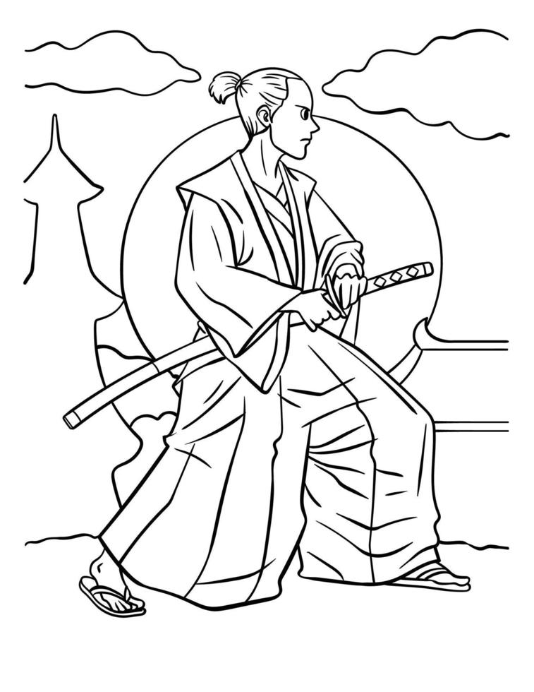 samurai colorazione pagina per bambini vettore