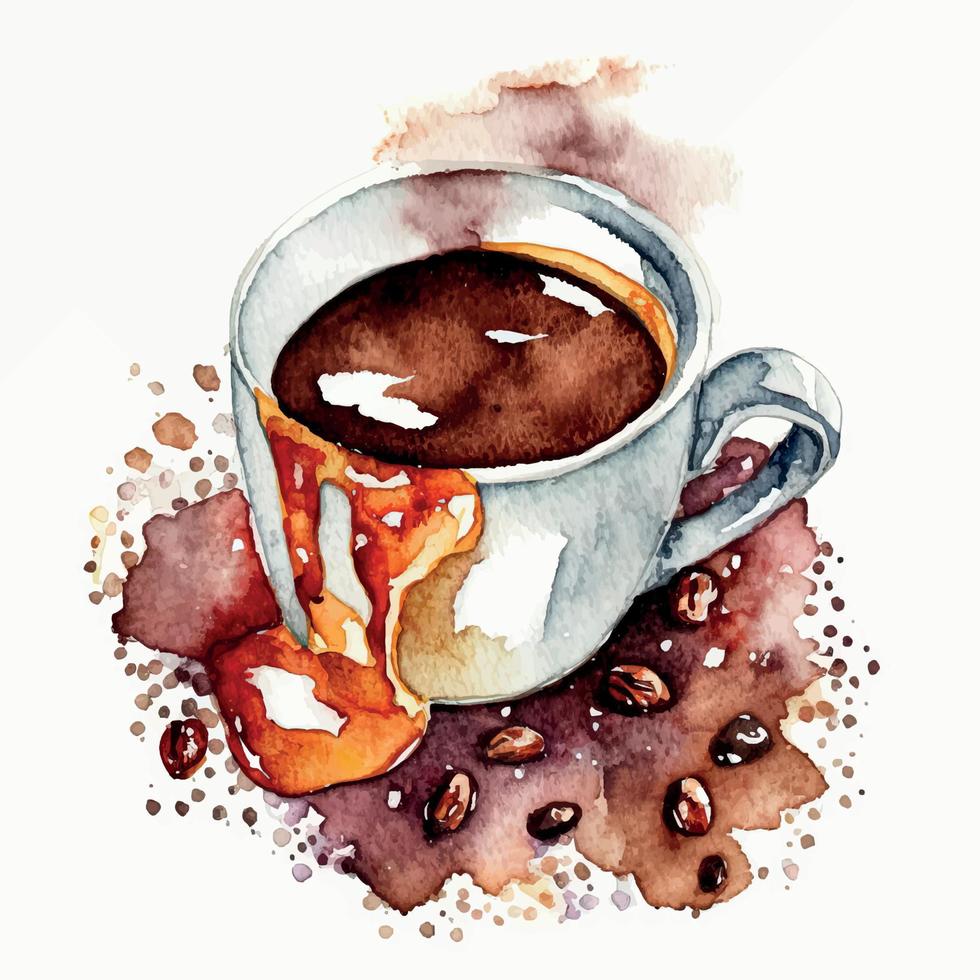 mano disegnato acquerello caffè tazza vettore