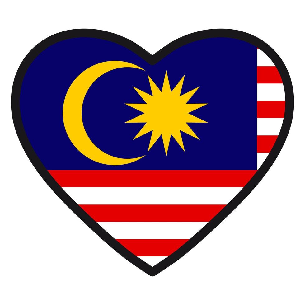 bandiera di Malaysia nel il forma di cuore con contrastante contorno, simbolo di amore per il suo nazione, patriottismo, icona per indipendenza giorno. vettore