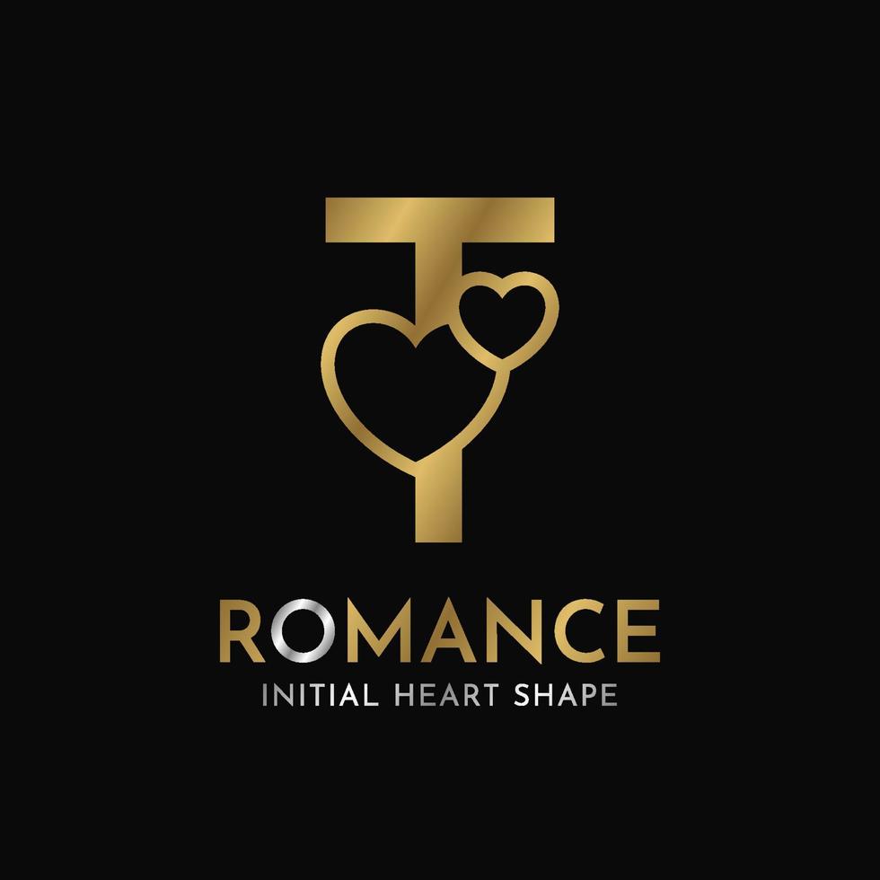 reale lettera t con cuore forma iniziale vettore logo design