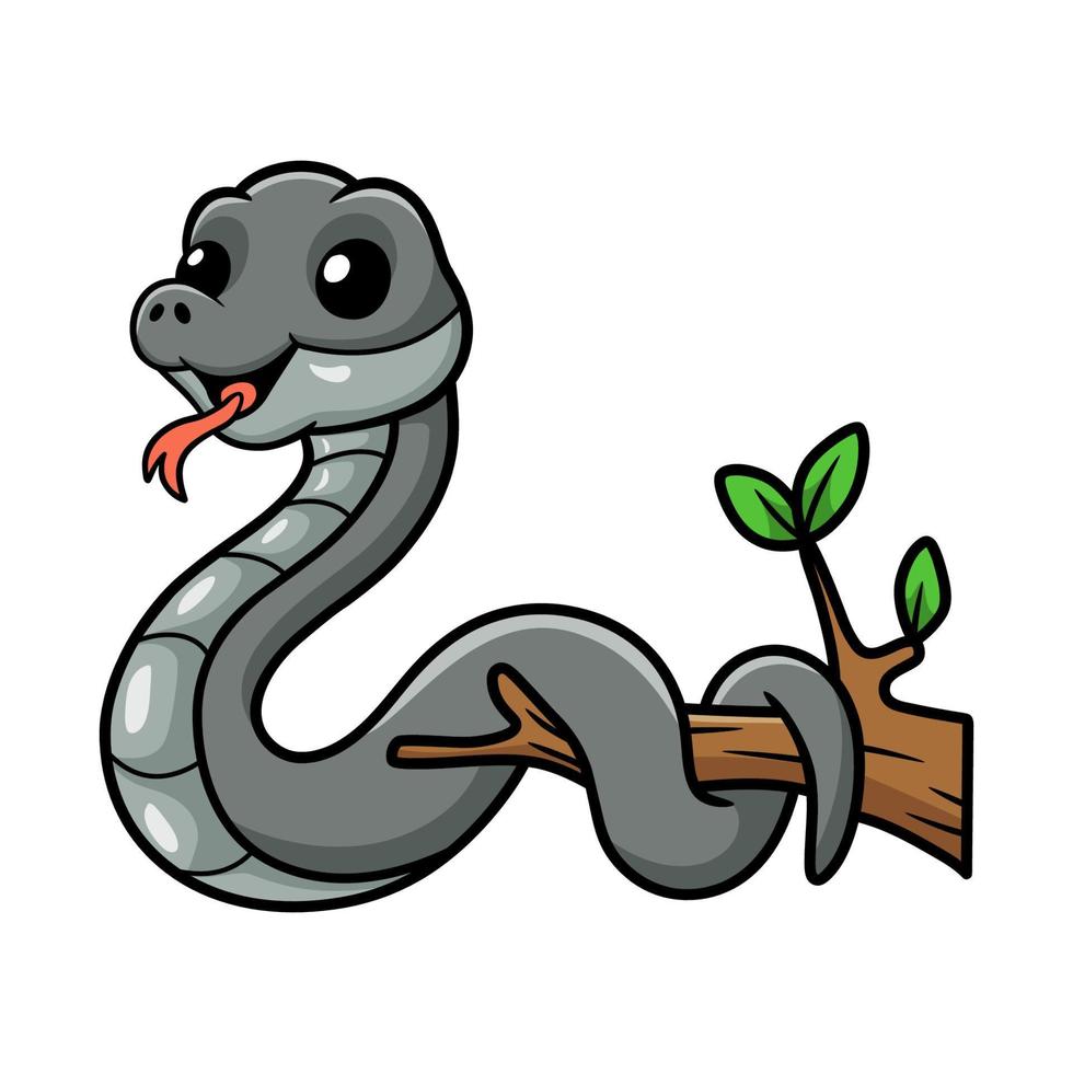 carino nero mamba serpente cartone animato su albero ramo vettore
