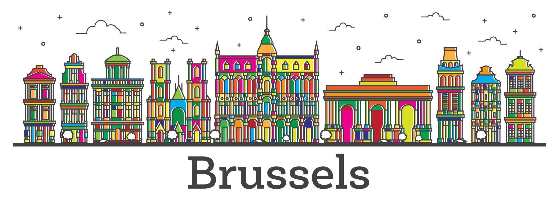 schema Bruxelles Belgio città orizzonte con colore edifici isolato su bianca. vettore