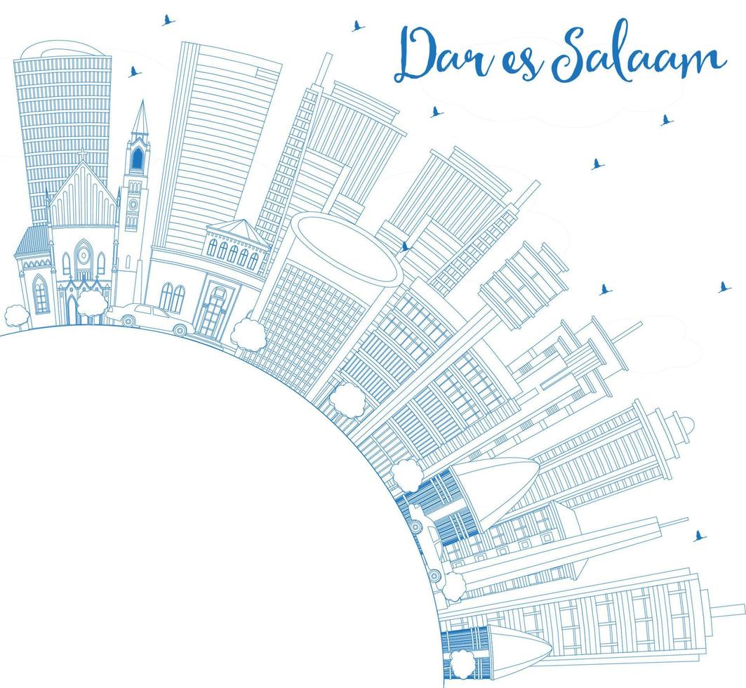 schema dar es salaam Tanzania città orizzonte con blu edifici e copia spazio. vettore