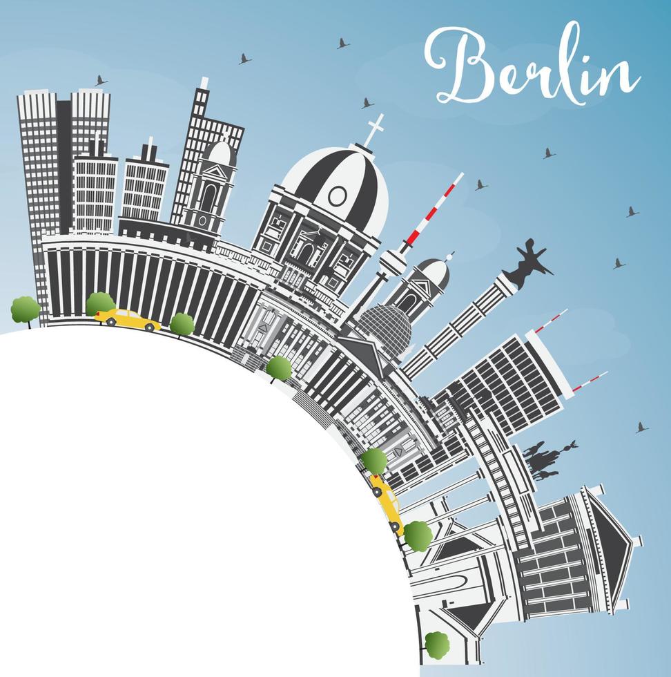 Berlino Germania città orizzonte con grigio edifici, blu cielo e copia spazio. vettore
