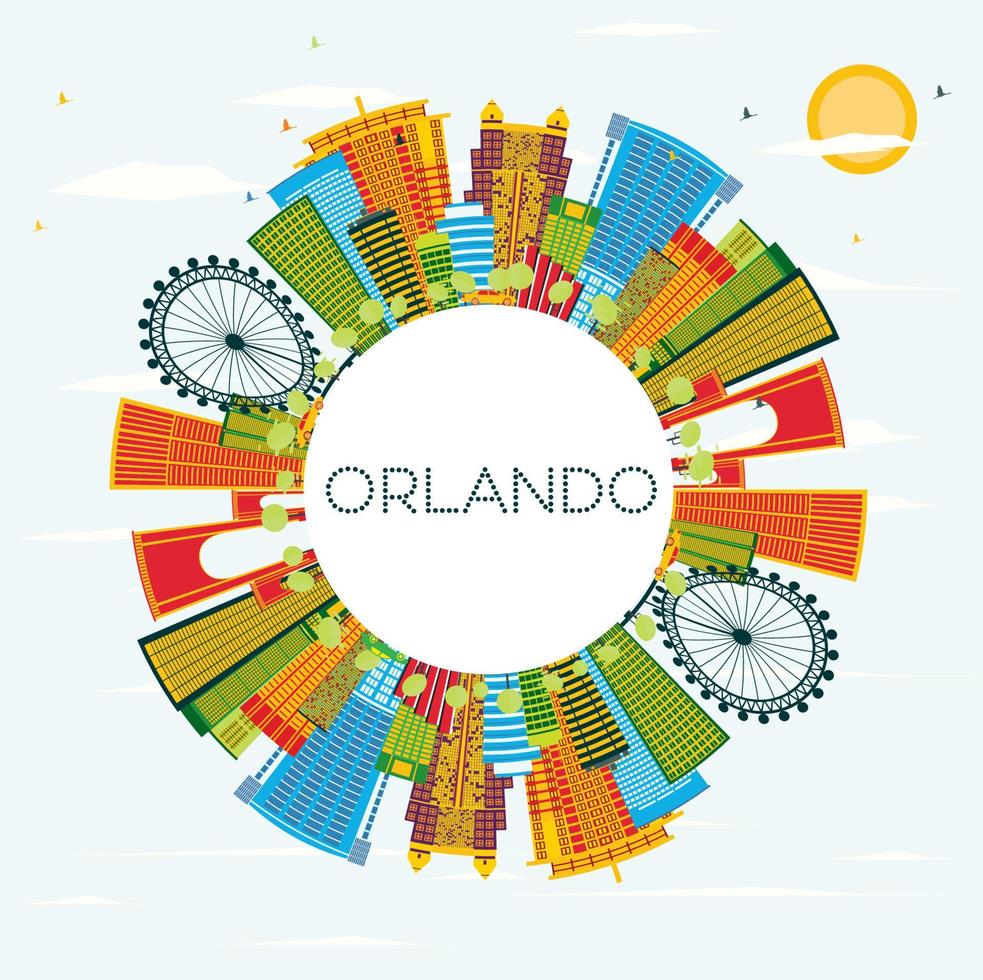 orlando Florida città orizzonte con colore edifici, blu cielo e copia spazio. vettore