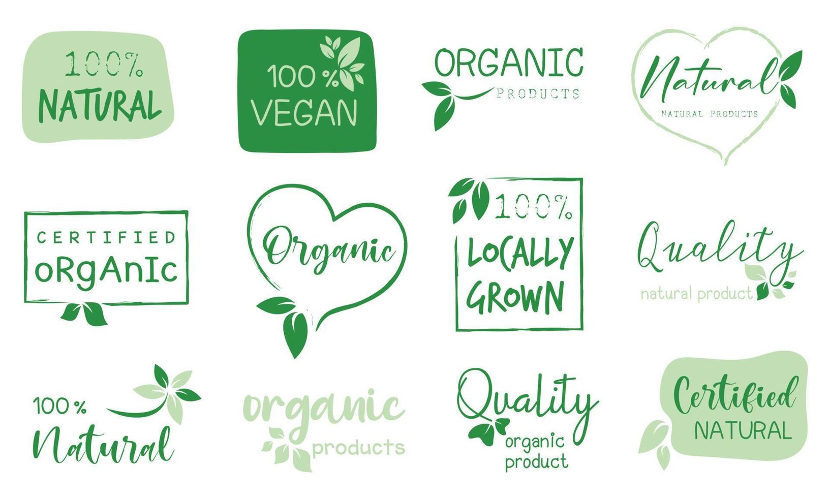 impostato di logo, adesivi e badge per biologico cibo e bere, naturale prodotti, salutare vita, cibo memorizzare e Prodotto promozione. vettore