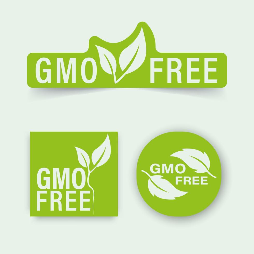 ogm gratuito icone. salutare cibo concetto. biologico cosmetici. non OGM etichette. isolato vettore illustrazione.