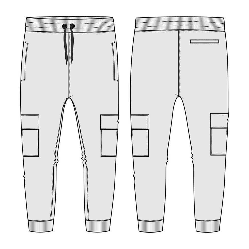 vello tessuto jogger pantaloni della tuta tecnico moda piatto schizzo vettore illustrazione modello davanti, indietro visualizzazioni.