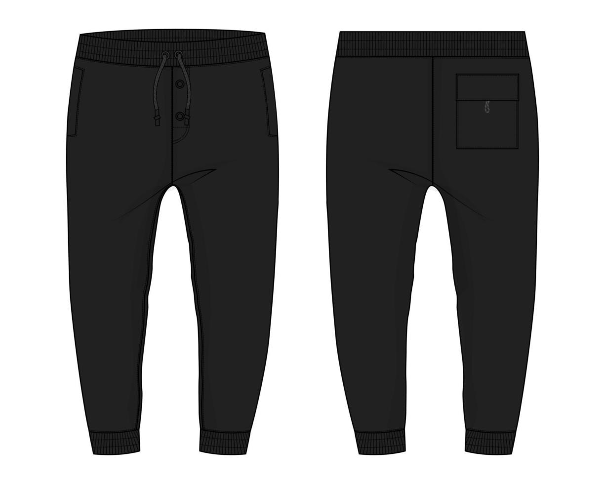 vello tessuto jogger pantaloni della tuta tecnico moda piatto schizzo vettore illustrazione modello davanti, indietro visualizzazioni.