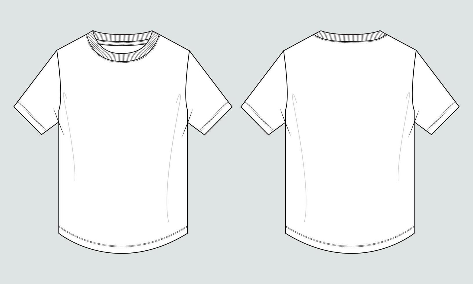 lungo manica t camicia con tecnico moda piatto schizzo vettore illustrazione modello davanti e indietro visualizzazioni.