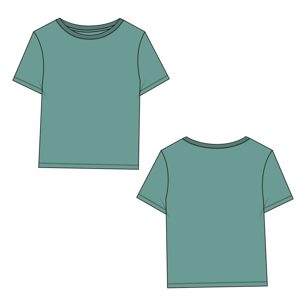 t-shirt a maniche corte tecnica moda schizzo piatto illustrazione vettoriale modello viste anteriore e posteriore