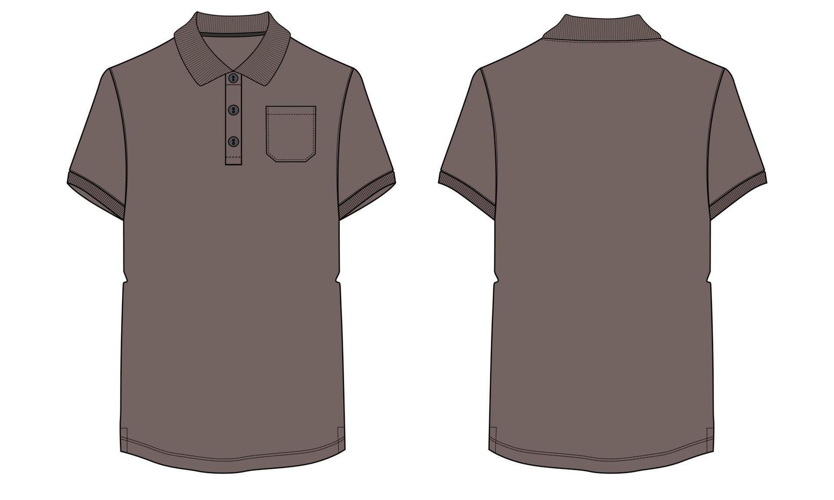 corto manica polo camicia con tasca tecnico moda piatto schizzo vettore illustrazione modello davanti e indietro visualizzazioni.