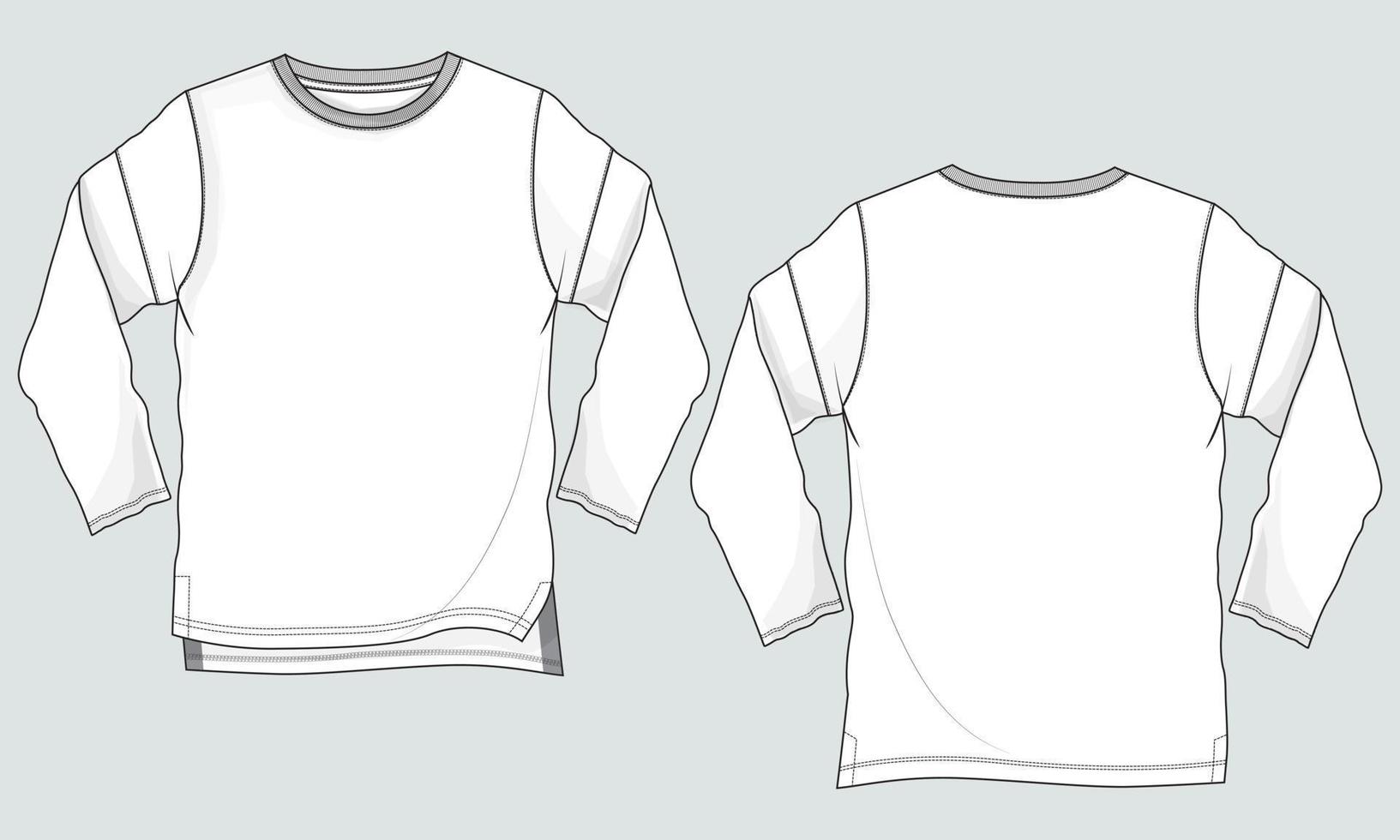 t-shirt a maniche lunghe tecnica moda schizzo piatto illustrazione vettoriale modello viste anteriore e posteriore