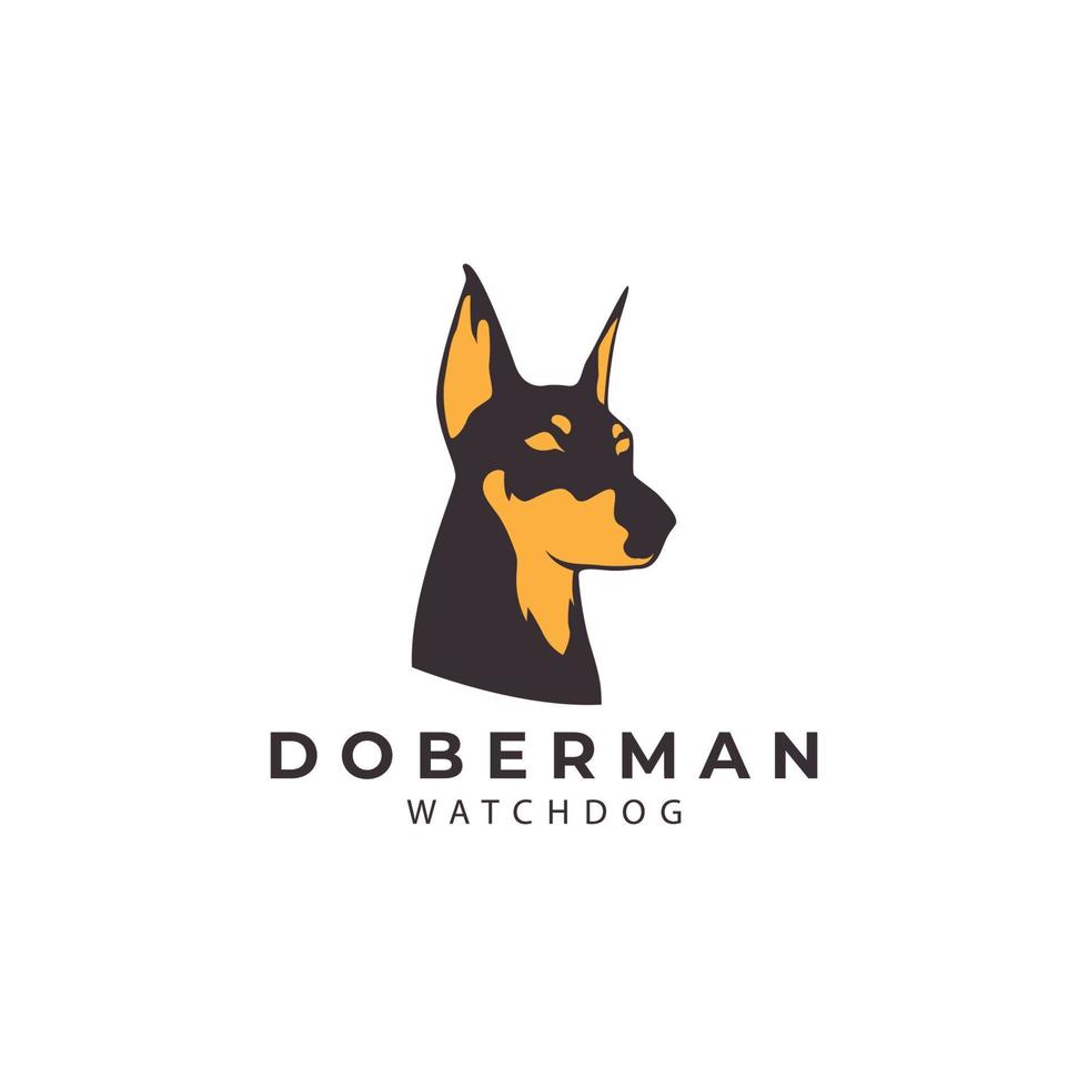doberman cane faccia, dobermann pinscher, guardia cane, retrò, design per marchio, adesivo, distintivo, logo, vettore illustrazione design