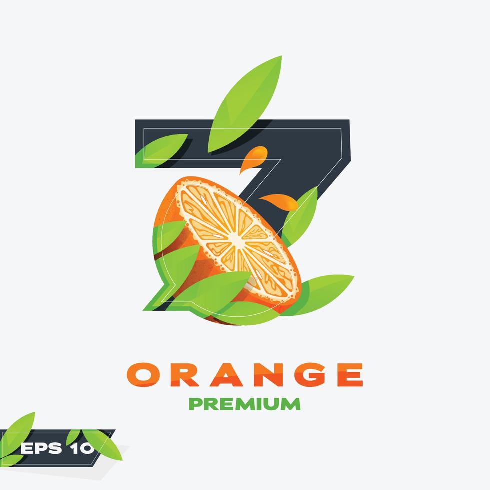 numerico 7 arancia frutta edizione vettore