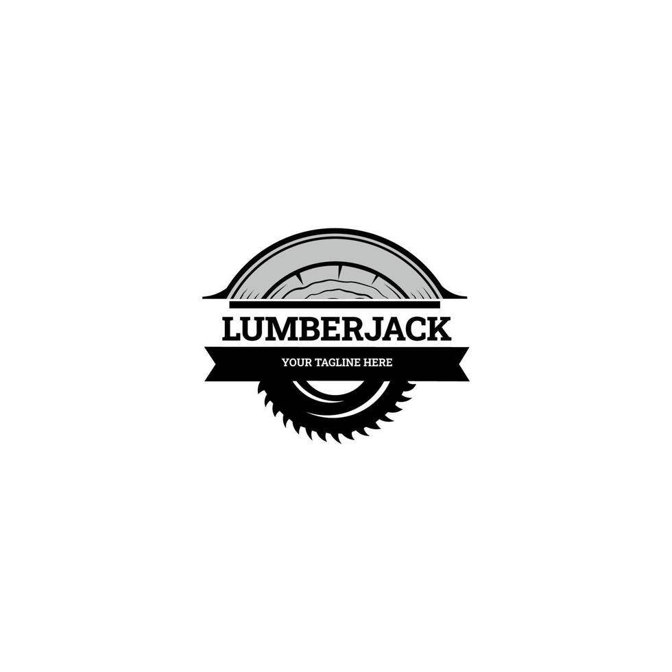 logo del boscaiolo. disegno del logo dell'ascia trasversale della lavorazione del legno, vettore dell'emblema del boscaiolo di falegnameria creativa