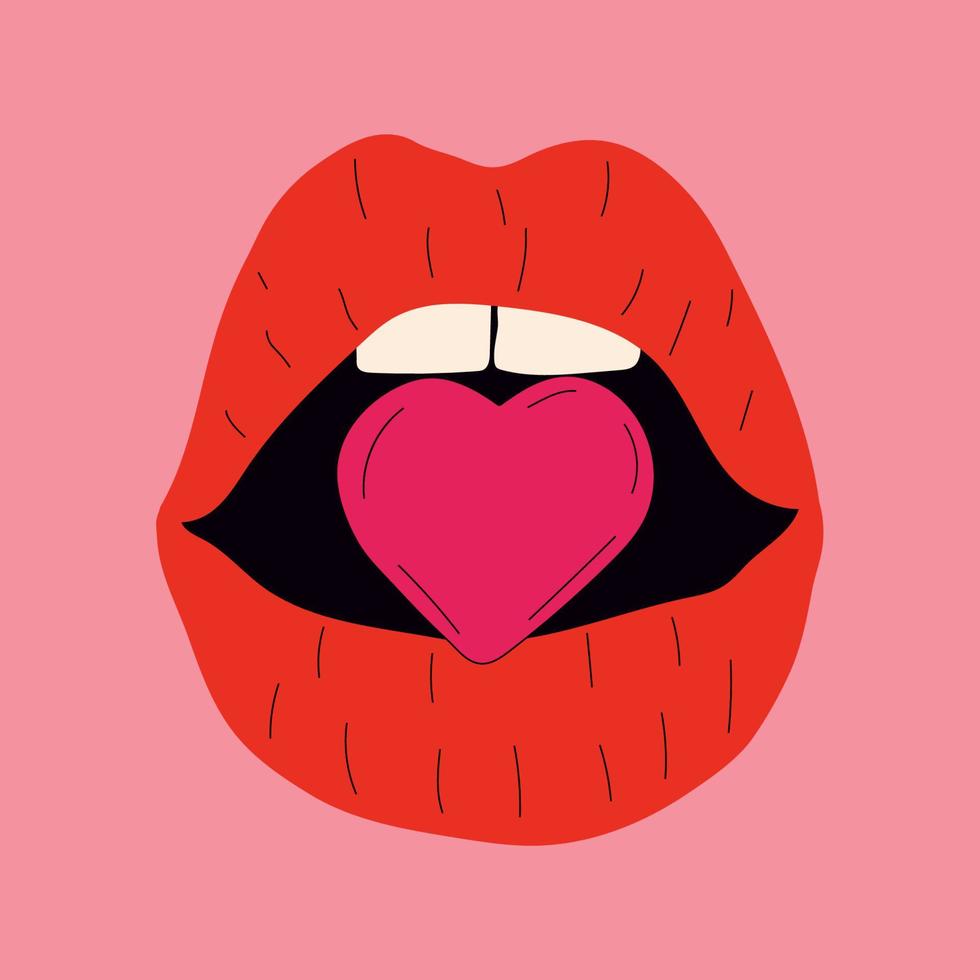 sexy donna bocca con cuore. San Valentino giorno concetto. vettore illustrazione