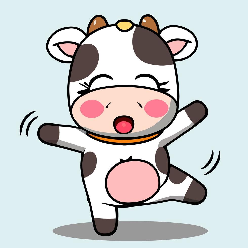 carino chibi mucca kawaii illustrazione mucca azienda agricola icona grafico vettore