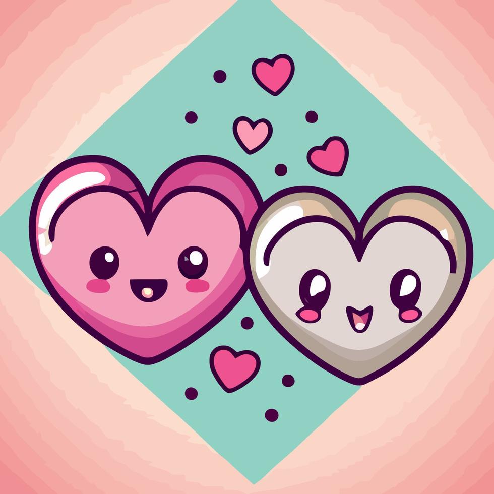 carino chibi cuore coppia nel amore San Valentino kawaii illustrazione per san valentino giorno vettore