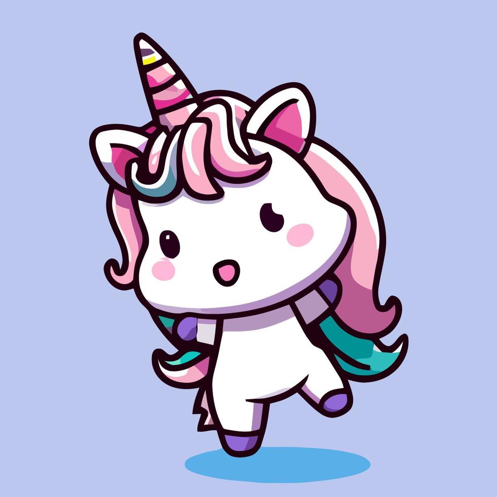 carino unicorno illustrazione unicorno kawaii chibi vettore disegno stile unicorno cartone animato