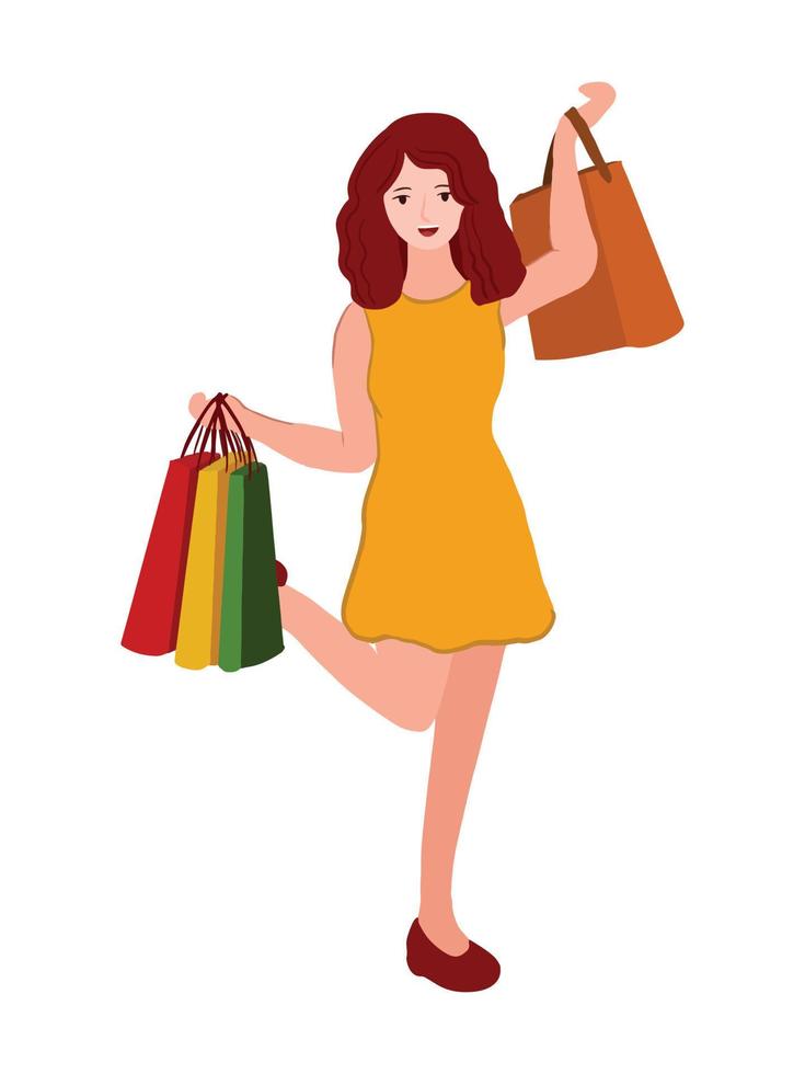 vettore ragazza shopping mano disegnato cartone animato personaggio illustrazione