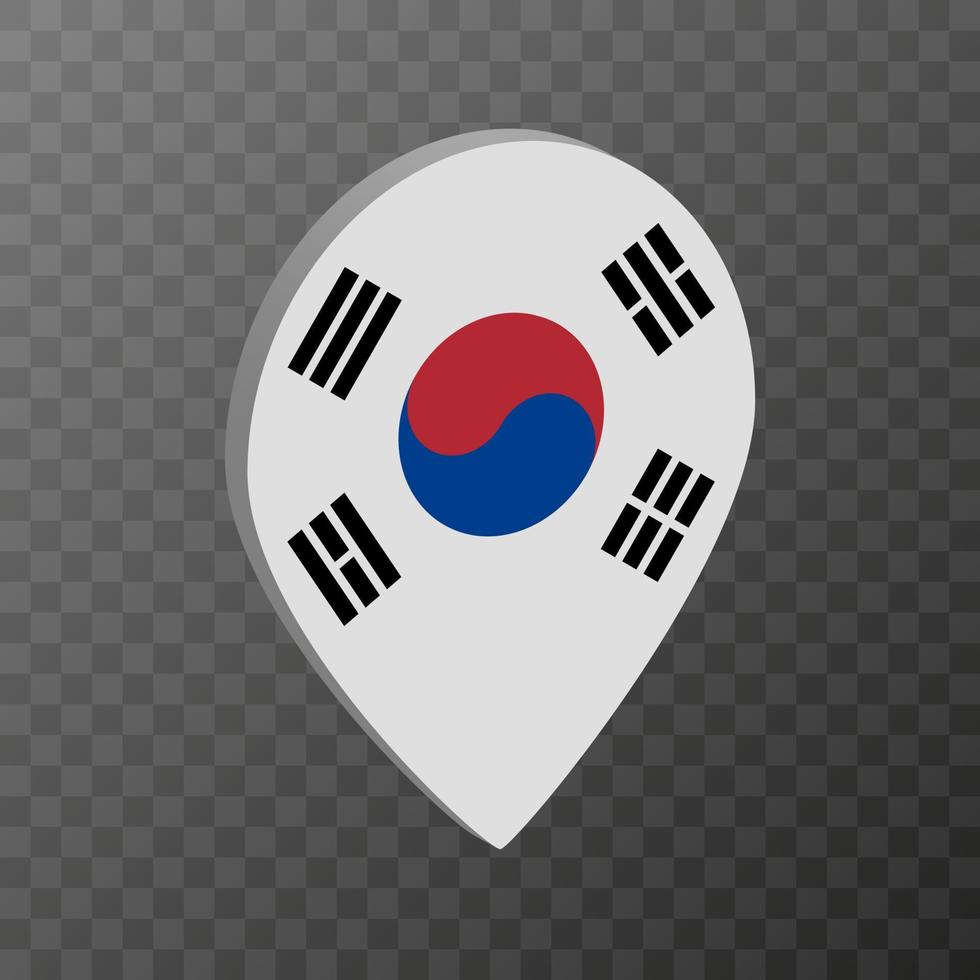 carta geografica pointer con Sud Corea bandiera. vettore illustrazione.