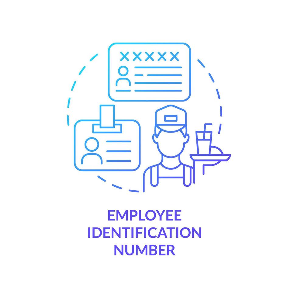 dipendente identificazione numero blu pendenza concetto icona. ristorante attività commerciale licenza astratto idea magro linea illustrazione. Ein identificatore. isolato schema disegno vettore