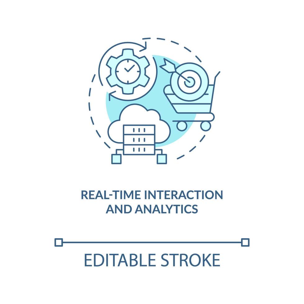 vero tempo interazione e analitica turchese concetto icona. dati scienza nel marketing astratto idea magro linea illustrazione. isolato schema disegno. modificabile ictus vettore