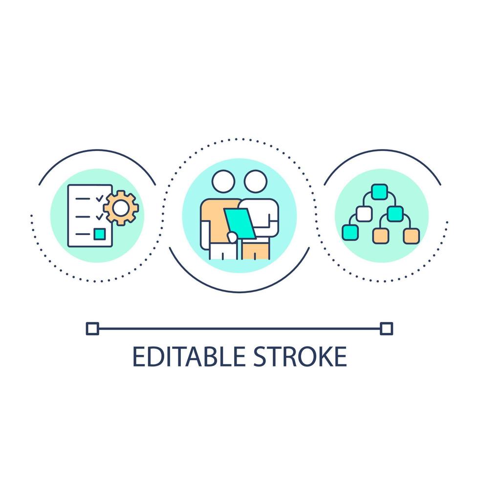 strutturazione di attività commerciale dati ciclo continuo concetto icona. professionale analitica. processi gestione astratto idea magro linea illustrazione. isolato schema disegno. modificabile ictus vettore