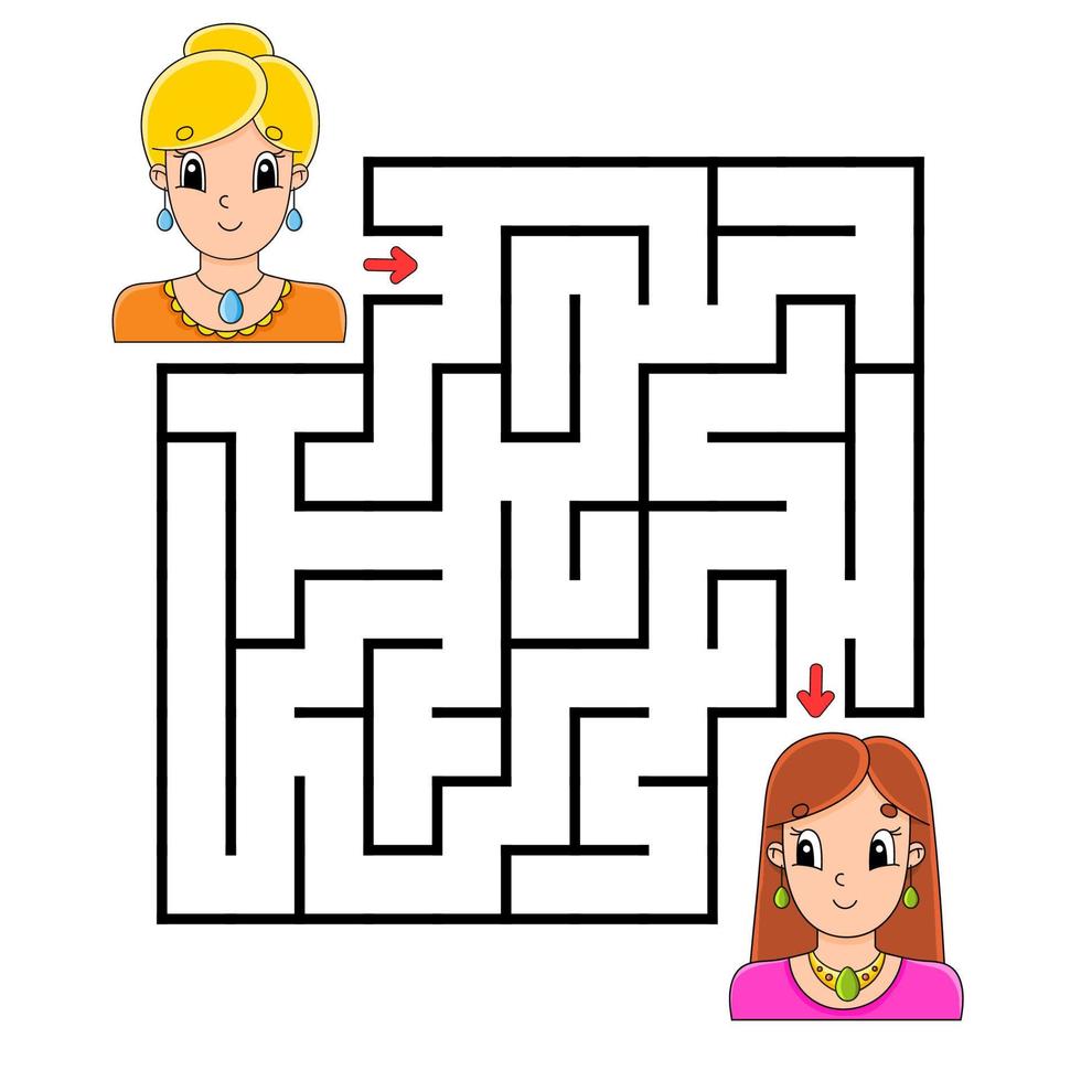 labirinto quadrato. gioco per bambini. puzzle per bambini. enigma del labirinto. illustrazione vettoriale a colori. illustrazione vettoriale isolato. personaggio dei cartoni animati.