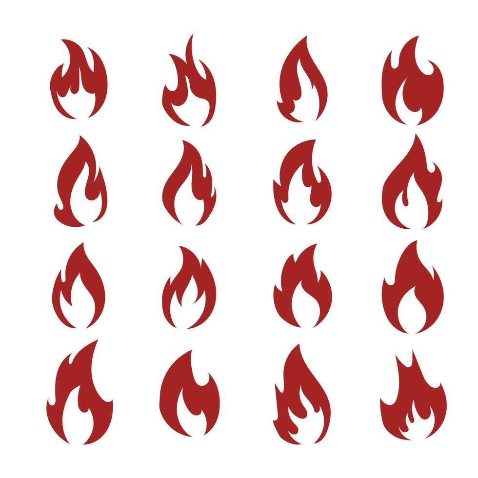 impostato di rosso e arancia fuoco fiamma. collezione di caldo fiammeggiante elemento. idea di energia e potenza. isolato vettore illustrazione nel piatto stile.
