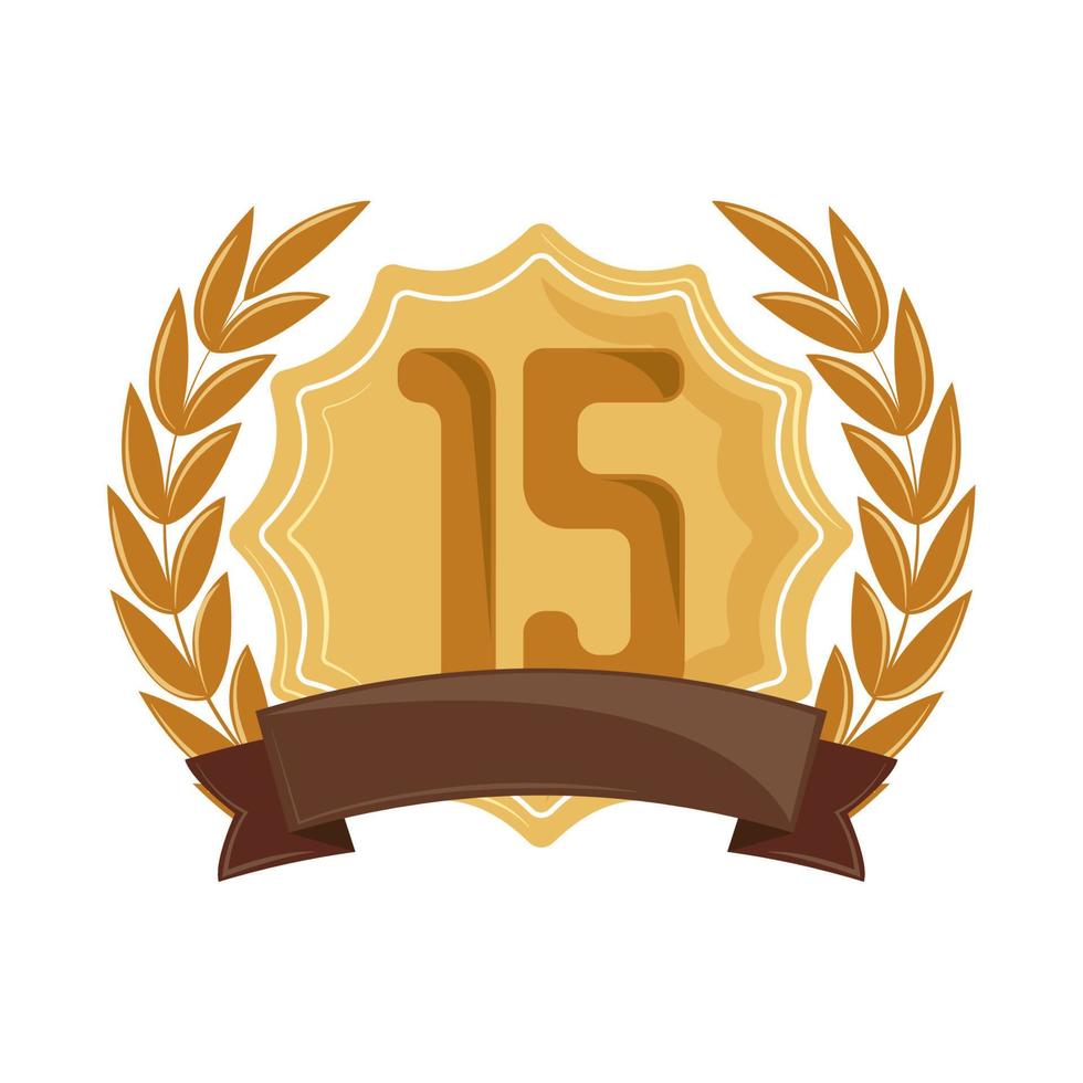 15 d'oro distintivo anniversario alloro vettore