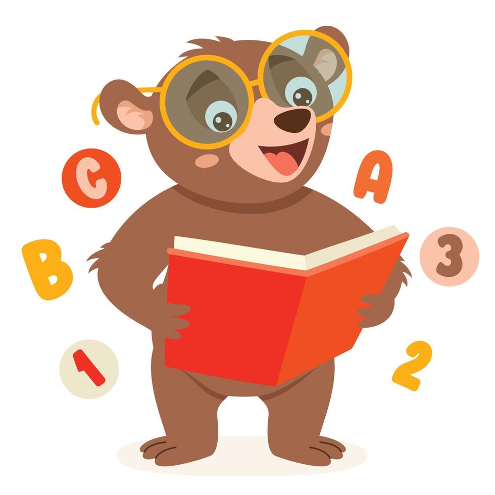 cartone animato disegno di orso lettura libro vettore
