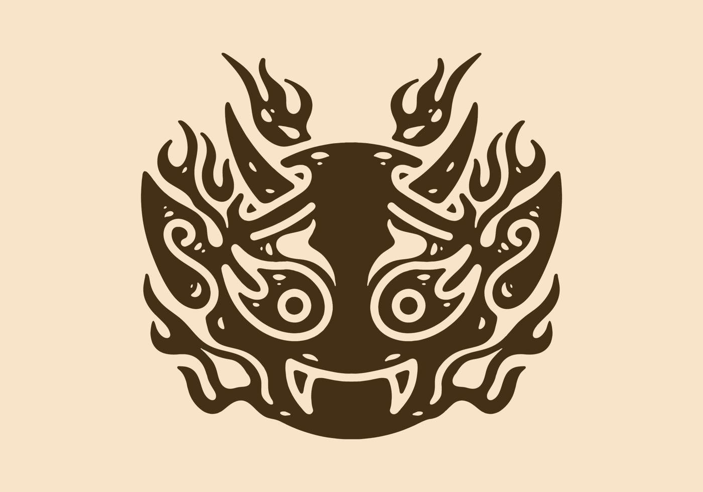 illustrazione disegno di diavolo viso con corna e fiamme vettore
