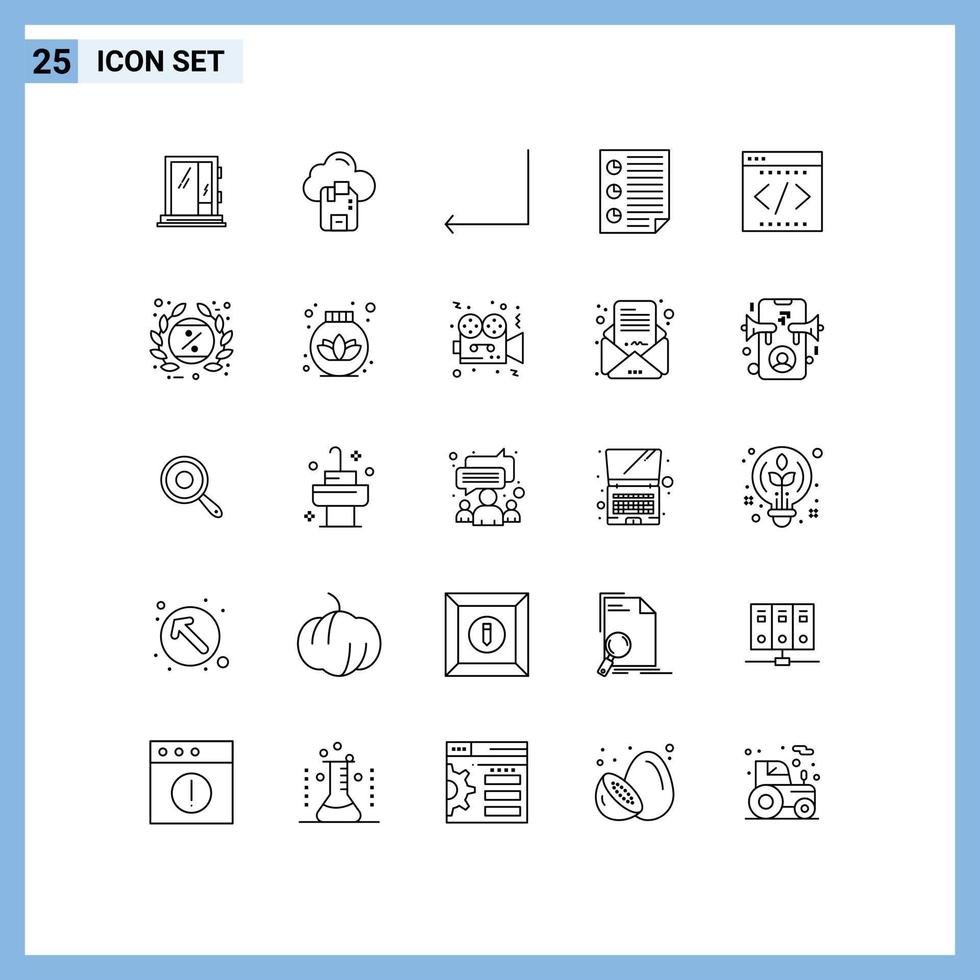 universale icona simboli gruppo di 25 moderno Linee di attività commerciale pagina server quattro dati modificabile vettore design elementi