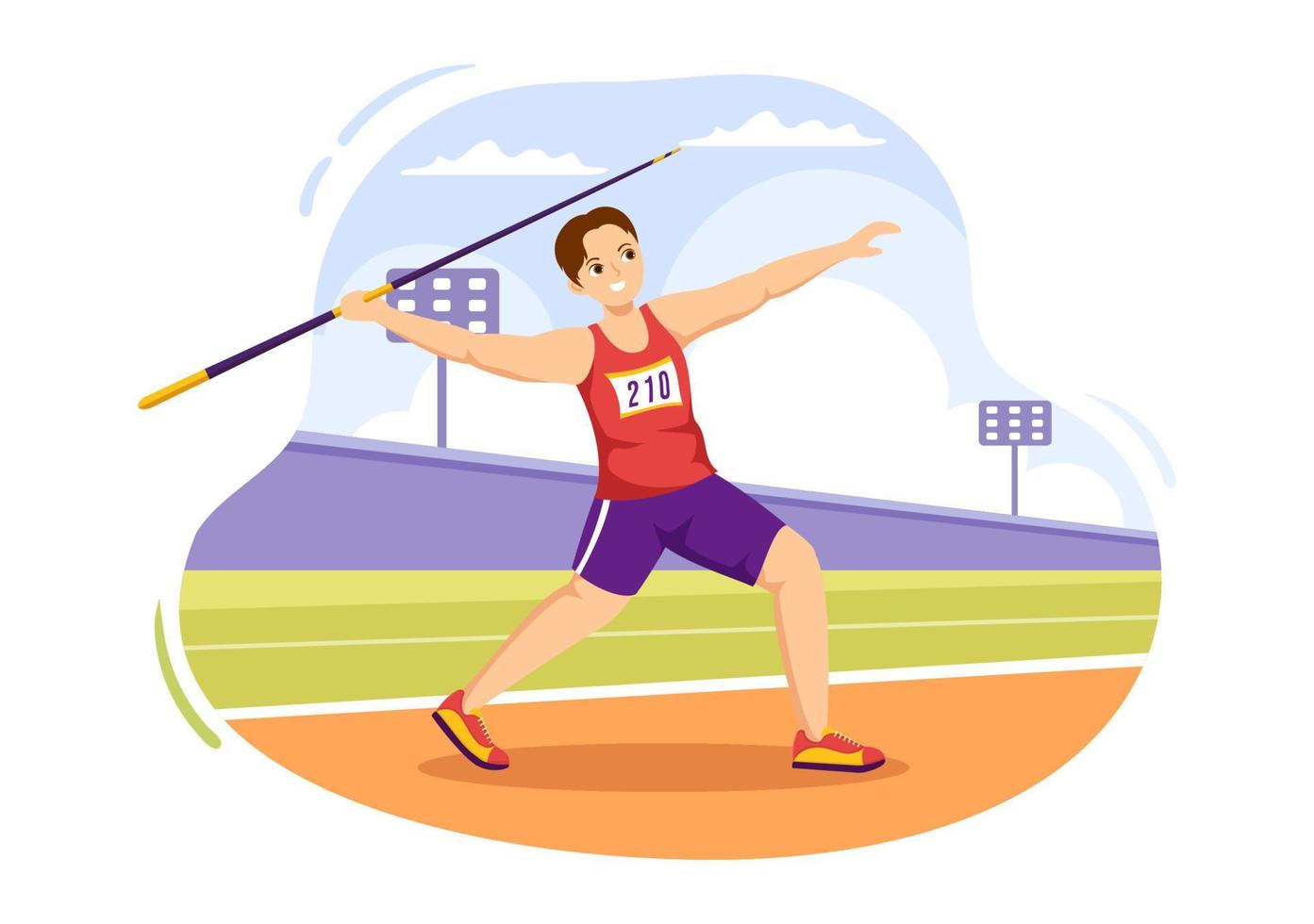 giavellotto lancio atleta illustrazione utilizzando un' lungo lancia sagomato attrezzo per gettare nel gli sport attività piatto cartone animato mano disegnato modello vettore
