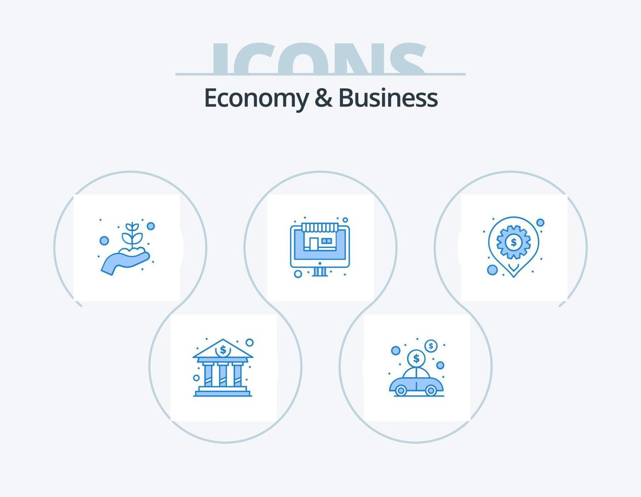 economia e attività commerciale blu icona imballare 5 icona design. sviluppo. negozio. crescita. negozio. mercato vettore