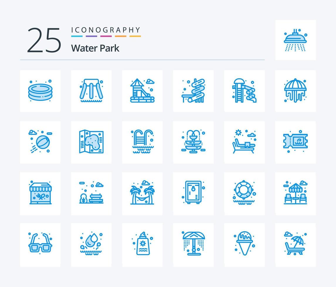 acqua parco 25 blu colore icona imballare Compreso carta geografica. acqua. cursore. spiaggia sfera. parco vettore