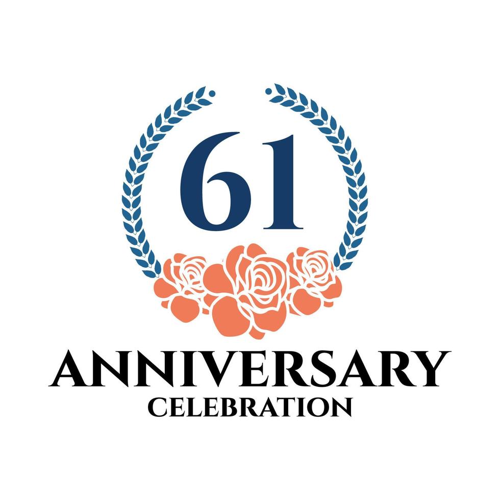 61 ° anniversario logo con rosa e alloro ghirlanda, vettore modello per compleanno celebrazione.