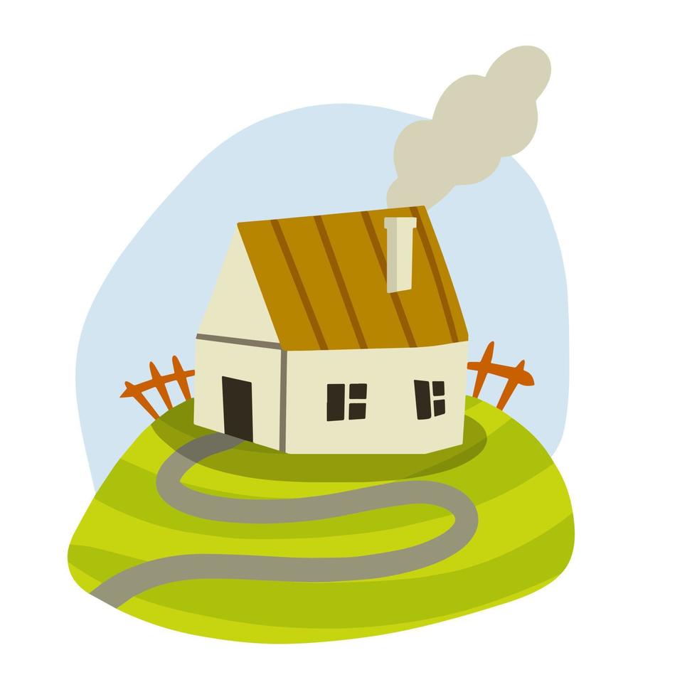 villaggio Casa. rurale è un' bianca edificio con un' rosso tetto. bambini disegno. accogliente casa. piatto cartone animato illustrazione vettore