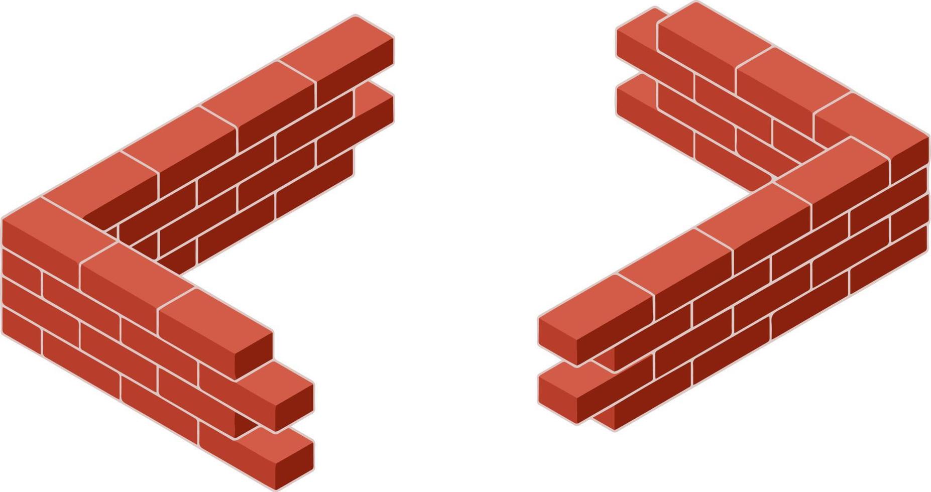 muro di mattoni rossi della casa. elemento di costruzione di edifici. angolo di oggetto di pietra. illustrazione isometrica. simbolo di protezione e sicurezza vettore