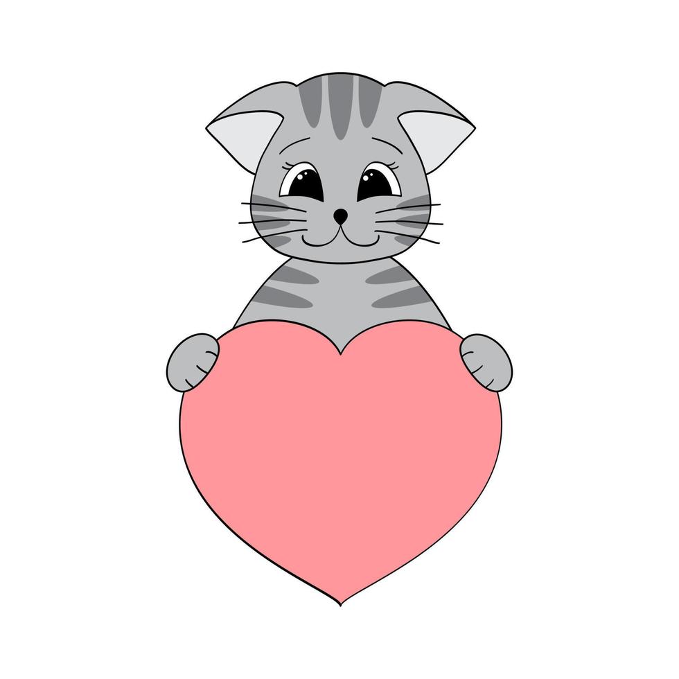 carino cartone animato gatto Tenere un' cuore nel il suo zampe. San Valentino giorno saluto carta con spazio per testo. design per invito, carta, volantino, opuscolo, striscione. poco animali domestici nel amore. un' dichiarazione di amore vettore