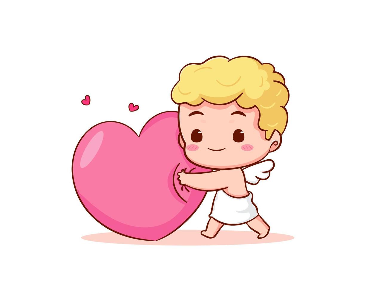 carino adorabile Cupido cartone animato carattere. amur bambini, poco angeli o Dio Eros. san valentino giorno concetto design. adorabile angelo nel amore. kawaii chibi vettore carattere. isolato bianca sfondo.