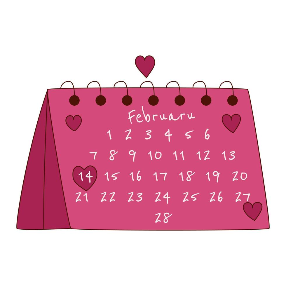 mano disegnato calendario per San Valentino giorno. design elementi per manifesti, saluto carte, banner e inviti. vettore